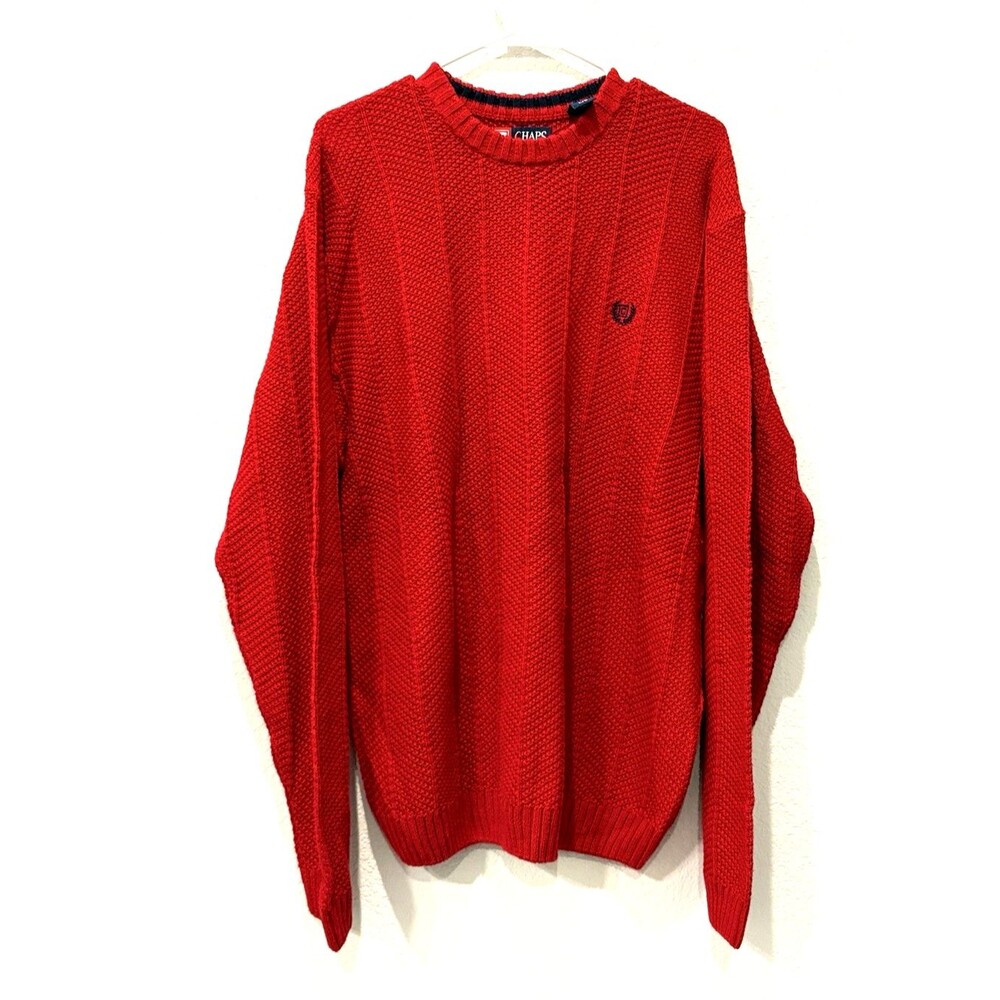 Vtg Chaps Ralph Lauren Mens Red Sweater Logo Size L Knit Pullover Crewneck Y2K